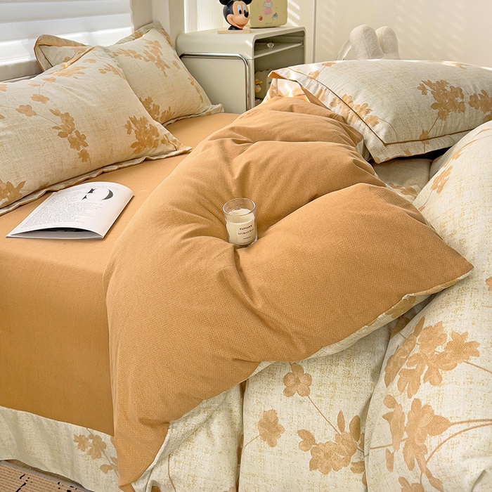 91家纺网 家纺一手货源 找家纺 暖芯优选 2025新款小清新印花全棉磨毛四件套 浅花悠悠