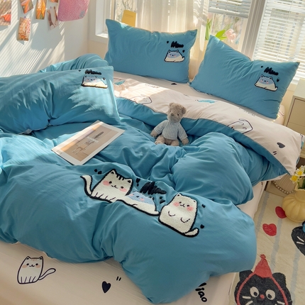 91家纺网 家纺一手货源 找家纺 （总）凯洛奇 2025新款1卡通水洗棉印+绣毛巾绣四件套