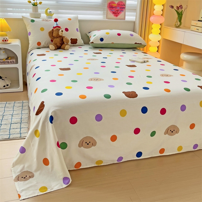 91家纺网 家纺一手货源 找家纺 名兮家居 2025新款13372全棉印花四件套单品系列-单床单 波点小熊