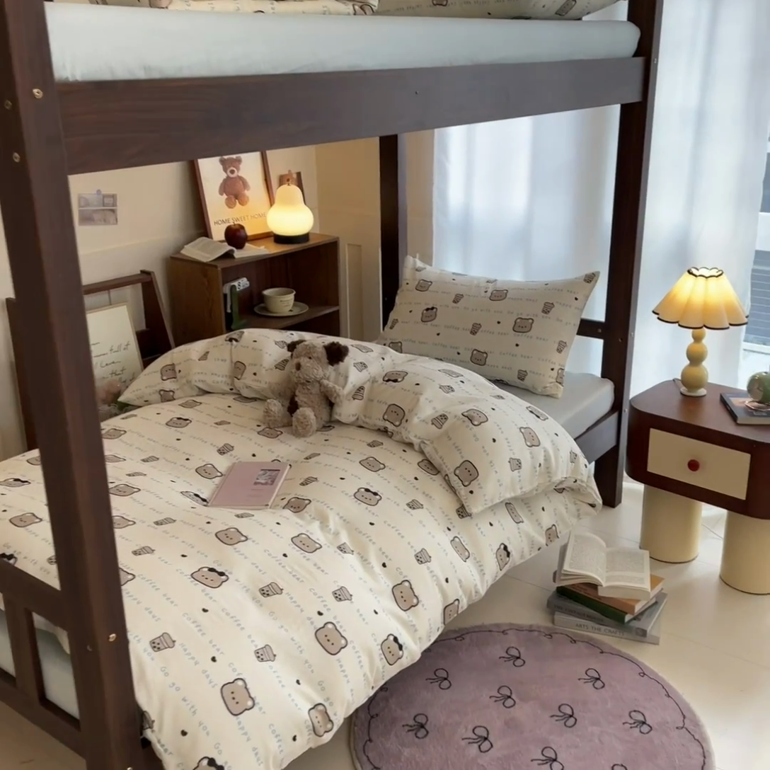 91家纺网 家纺一手货源 找家纺 寻米 2025新款A类全棉双层纱学生三件套 海盐啵啵