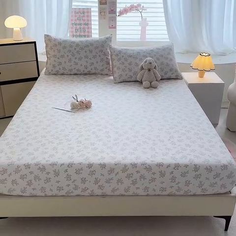 91家纺网 家纺一手货源 找家纺 多品家纺 2025新款超柔水洗云朵棉单品床笠 苍兰