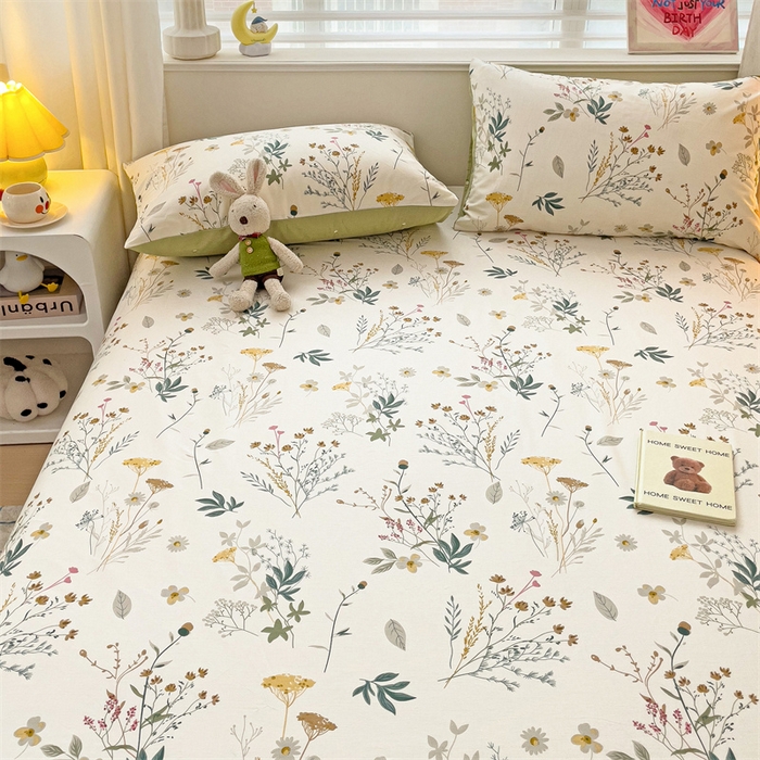 91家纺网 家纺一手货源 找家纺 名兮家居 2025新款13372全棉印花四件套单品系列-单床笠 东篱