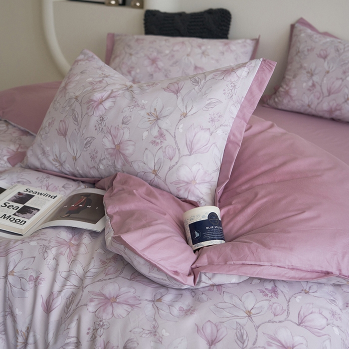 91家纺网 家纺一手货源 找家纺 橙艺家居 2025新款臻品柔棉印花四件套 栀柔-粉