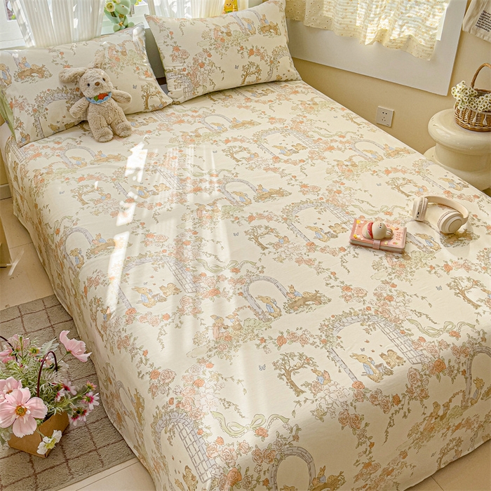 91家纺网 家纺一手货源 找家纺 名兮家居 2025新款13372全棉印花四件套单品系列-单床单 菲尔庄园