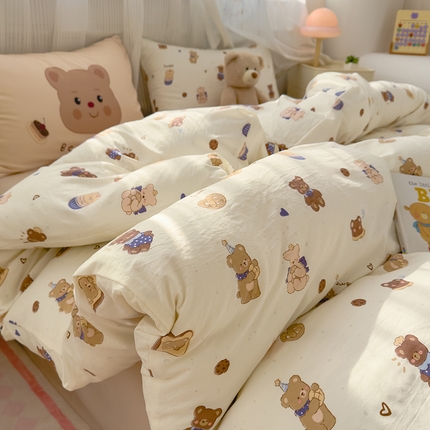 宏源家纺 2025新款A类水洗云朵棉单被套 贝果小熊