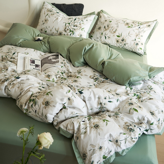 91家纺网 家纺一手货源 找家纺 橙艺家居 2025新款臻品柔棉印花四件套 云苓-绿