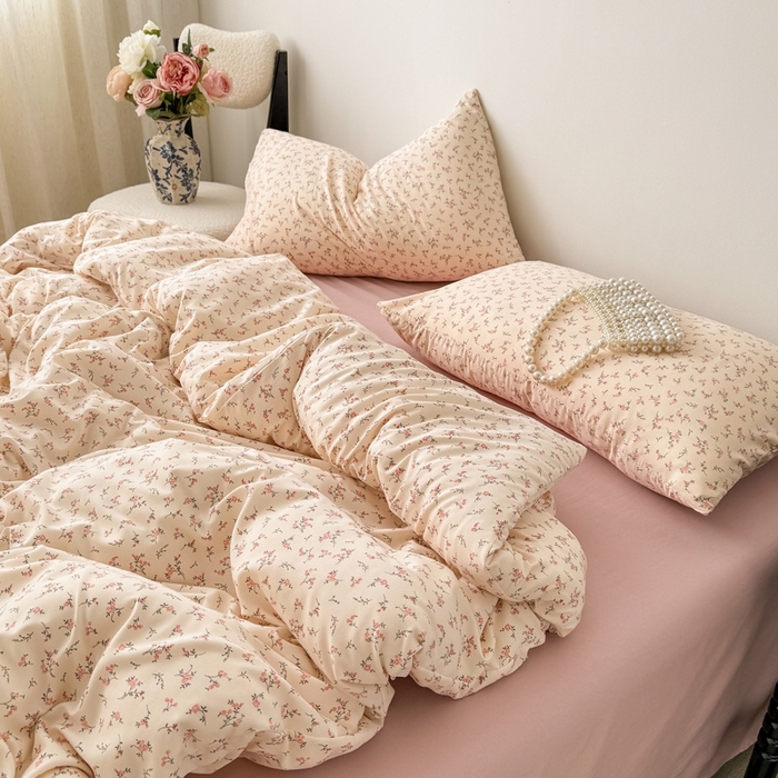 91家纺网 家纺一手货源 找家纺 欧尚 2025新款有氧针织双层纱四件套 花沫 粉