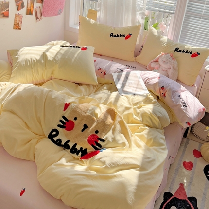 91家纺网 家纺一手货源 找家纺 （总）凯洛奇 2025新款1卡通水洗棉印+绣毛巾绣四件套