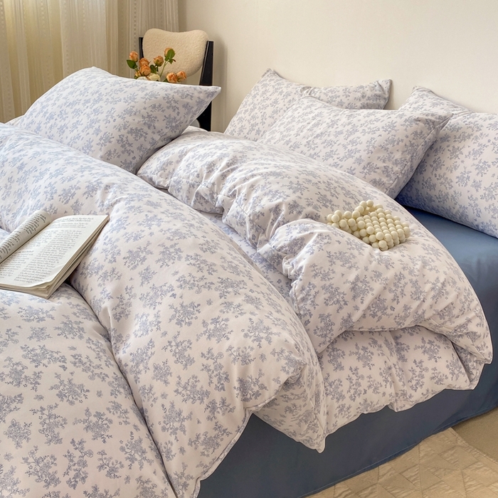 91家纺网 家纺一手货源 找家纺 欧尚 2025新款有氧针织双层纱四件套 花季