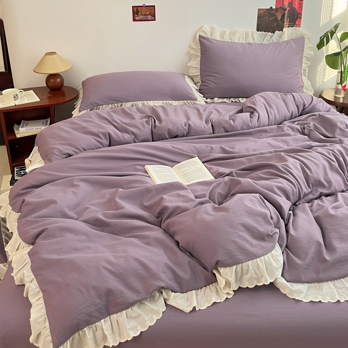 91家纺网 家纺一手货源 找家纺 慕澄家纺 2025新款中古风法式蕾丝复古四件套 香芋