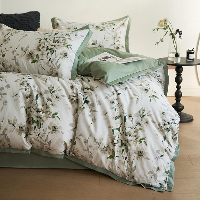 91家纺网 家纺一手货源 找家纺 橙艺家居 2025新款臻品柔棉印花四件套 云苓-绿