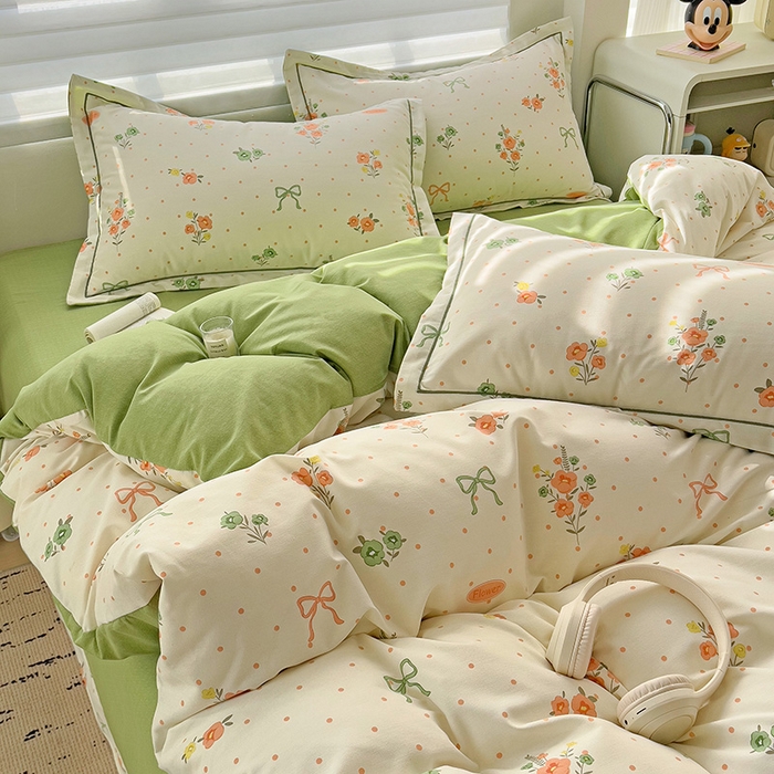 91家纺网 家纺一手货源 找家纺 暖芯优选 2025新款小清新印花全棉磨毛四件套 长相思