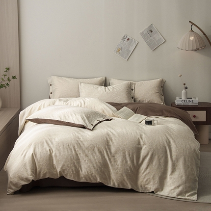 91家纺网 家纺一手货源 找家纺 （总）女子家纺 2025新款三层全棉水洗中式提花纽扣四件套