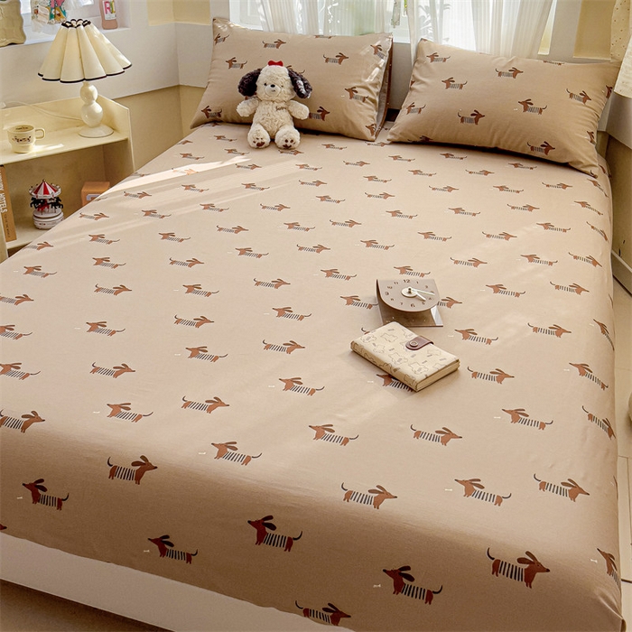 91家纺网 家纺一手货源 找家纺 名兮家居 2025新款13372全棉印花四件套单品系列-单床笠 弹簧狗