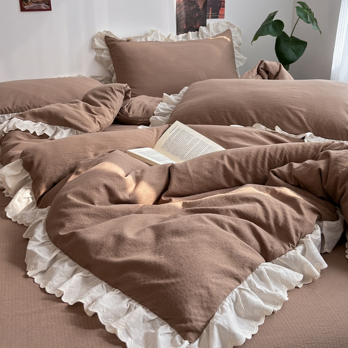 91家纺网 家纺一手货源 找家纺 慕澄家纺 2025新款中古风法式蕾丝复古四件套 咖啡