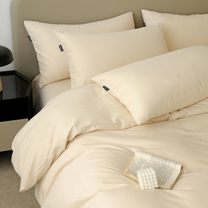 91家纺网 家纺一手货源 找家纺 富馨莱 2025新款60支纯棉纯色双拼四件套 奶白