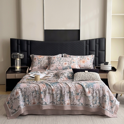 91家纺网 家纺一手货源 找家纺 （总）娇逸家居 2025新款50支印花莱赛尔天丝夏被镂空款花边夏凉被