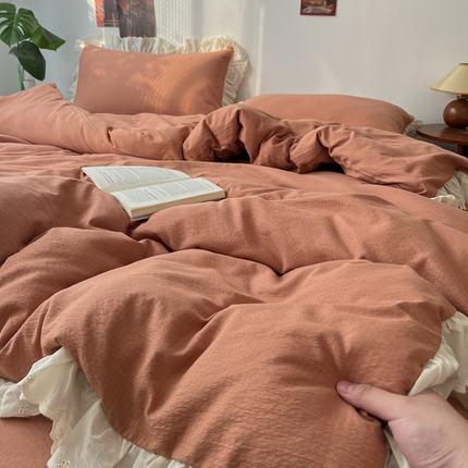 慕澄家纺 2025新款中古风法式蕾丝复古四件套 焦糖