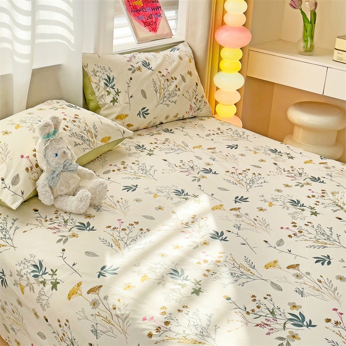 91家纺网 家纺一手货源 找家纺 名兮家居 2025新款13372全棉印花四件套单品系列-单床单 东篱