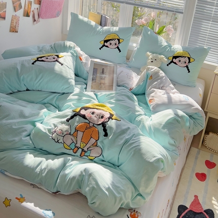 91家纺网 家纺一手货源 找家纺 （总）凯洛奇 2025新款1卡通水洗棉印+绣毛巾绣四件套