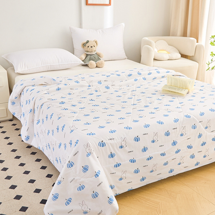 91家纺网 家纺一手货源 找家纺 首爱小清新印花里外全棉夏被纱布夏被纯棉夏被棉花被夏凉被空调被子儿童夏被 蓝小兔