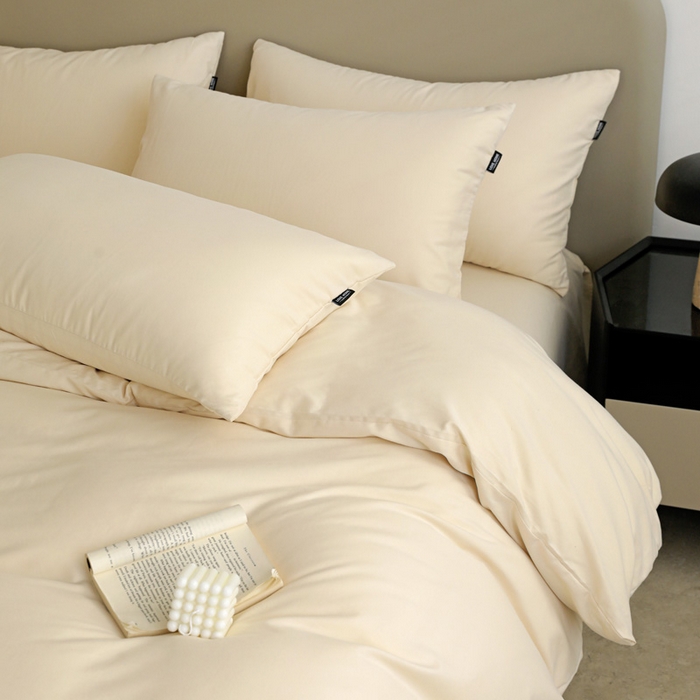 91家纺网 家纺一手货源 找家纺 富馨莱 2025新款60支纯棉纯色双拼四件套 奶白