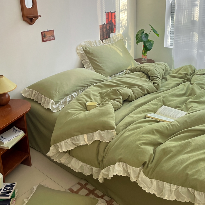 91家纺网 家纺一手货源 找家纺 慕澄家纺 2025新款中古风法式蕾丝复古四件套 青豆