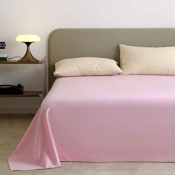 91家纺网 家纺一手货源 找家纺 富馨莱 2025新款60支纯棉纯色双拼四件套 奶白+白桃粉