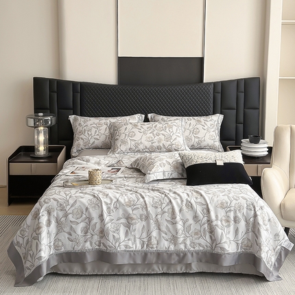 91家纺网 家纺一手货源 找家纺 （总）娇逸家居 2025新款50支印花莱赛尔天丝夏被镂空款花边夏凉被