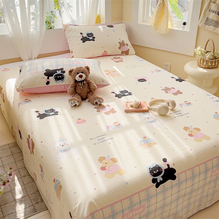 91家纺网 家纺一手货源 找家纺 名兮家居 2025新款13372全棉印花四件套单品系列-单床单 可爱喵