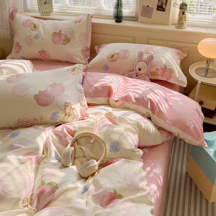 91家纺网 家纺一手货源 找家纺 卡普家居 纯棉全棉四件套13070喷气床单款床笠款三件套 蜜桃松鼠