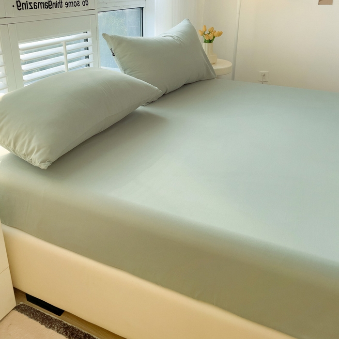 91家纺网 家纺一手货源 找家纺 富馨莱 2025新款60支纯棉纯色床笠 抹茶绿