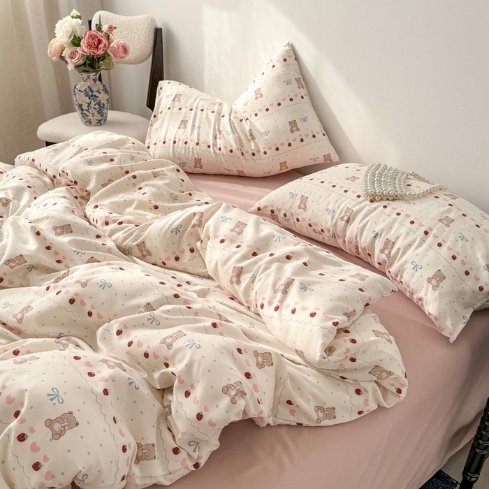 91家纺网 家纺一手货源 找家纺 欧尚 2025新款有氧针织双层纱四件套 多多熊