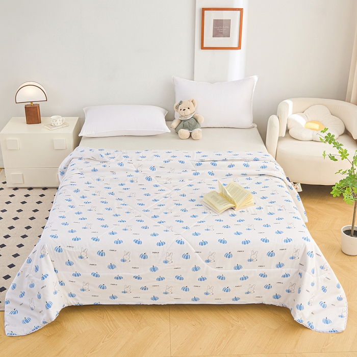 91家纺网 家纺一手货源 找家纺 首爱小清新印花里外全棉夏被纱布夏被纯棉夏被棉花被夏凉被空调被子儿童夏被 蓝小兔