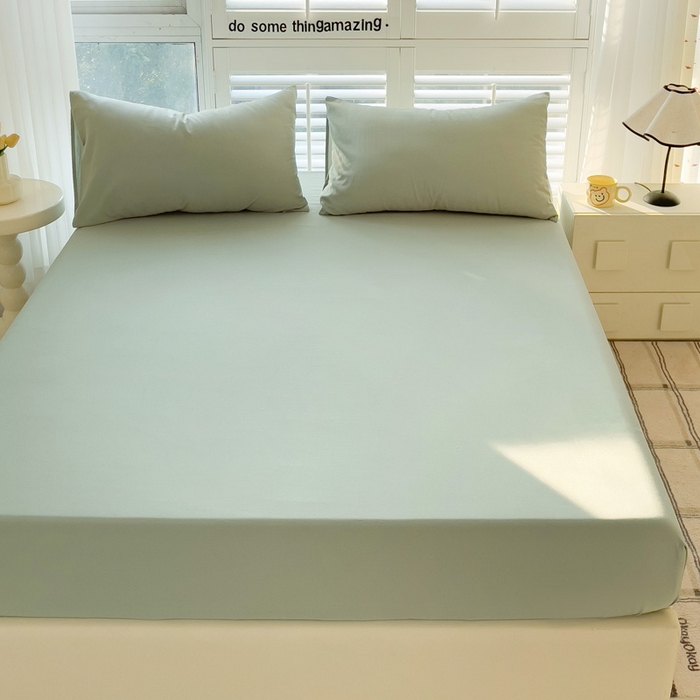 91家纺网 家纺一手货源 找家纺 富馨莱 2025新款60支纯棉纯色床笠 抹茶绿