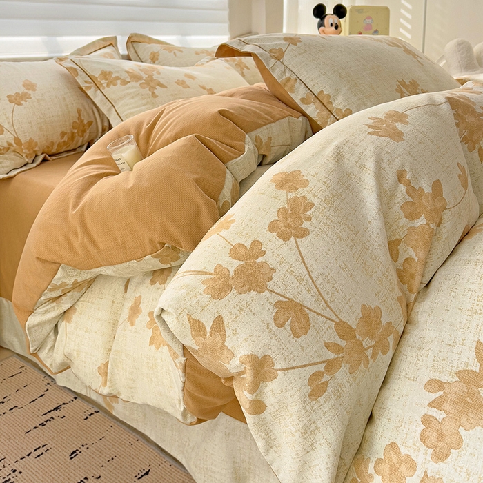 91家纺网 家纺一手货源 找家纺 暖芯优选 2025新款小清新印花全棉磨毛四件套 浅花悠悠