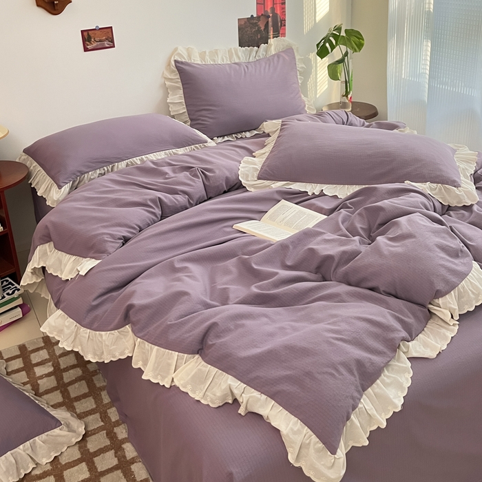 91家纺网 家纺一手货源 找家纺 慕澄家纺 2025新款中古风法式蕾丝复古四件套 香芋