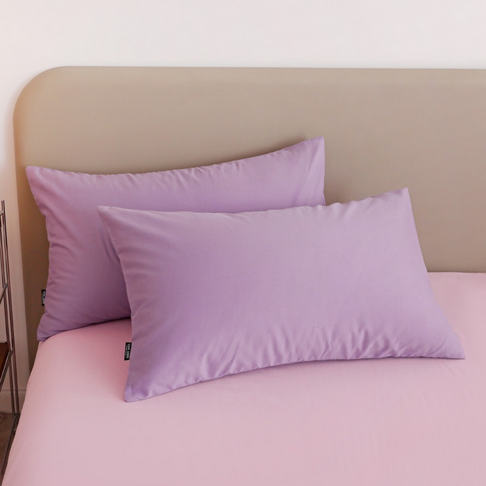 91家纺网 家纺一手货源 找家纺 富馨莱 2025新款60支纯棉纯色双拼四件套 丁香紫+白桃粉