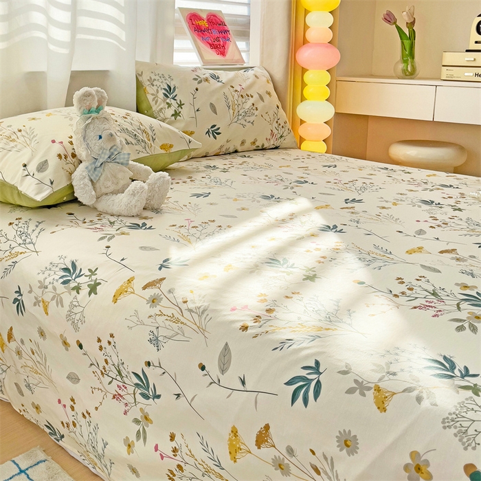 91家纺网 家纺一手货源 找家纺 名兮家居 2025新款13372全棉印花四件套单品系列-单床单 东篱