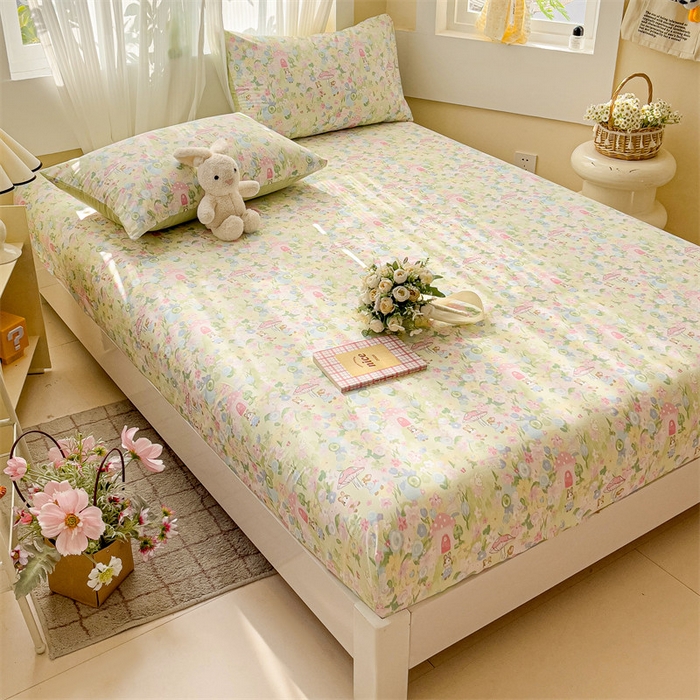 91家纺网 家纺一手货源 找家纺 名兮家居 2025新款13372全棉印花四件套单品系列-单床笠 花花世界