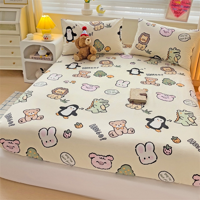 91家纺网 家纺一手货源 找家纺 名兮家居 2025新款13372全棉印花四件套单品系列-单床笠 动物世界