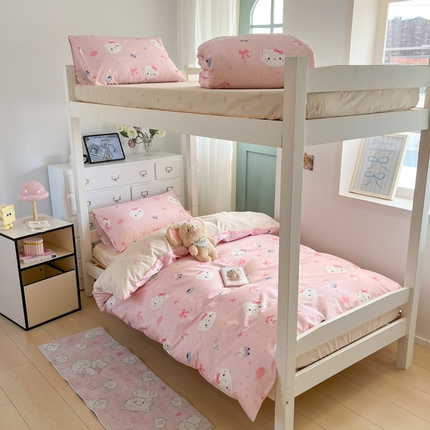 91家纺网 家纺一手货源 找家纺 寻米 2025新款13070全棉水洗棉学生三件套 小猫甜品屋