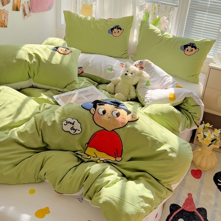 91家纺网 家纺一手货源 找家纺 （总）凯洛奇 2025新款1卡通水洗棉印+绣毛巾绣四件套