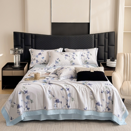 91家纺网 家纺一手货源 找家纺 （总）娇逸家居 2025新款50支印花莱赛尔天丝夏被镂空款花边夏凉被