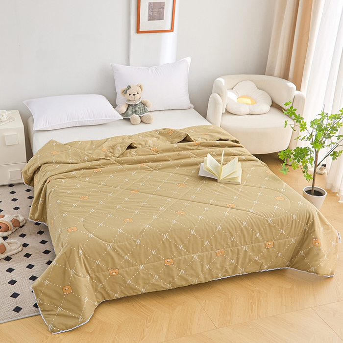 91家纺网 家纺一手货源 找家纺 棉乐町 2025新款全棉棉花夏凉被纯棉夏被空调被子 咖啡熊