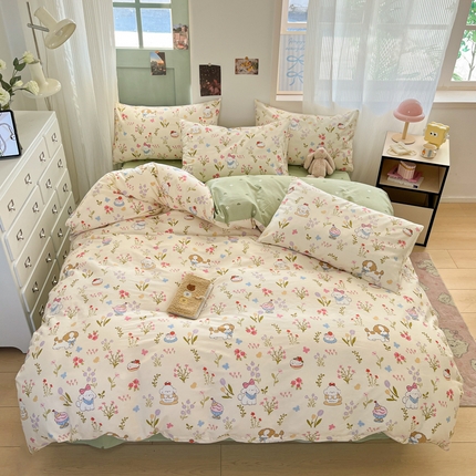 寻米 2025新款13070全棉印花四件套系列 花园小狗