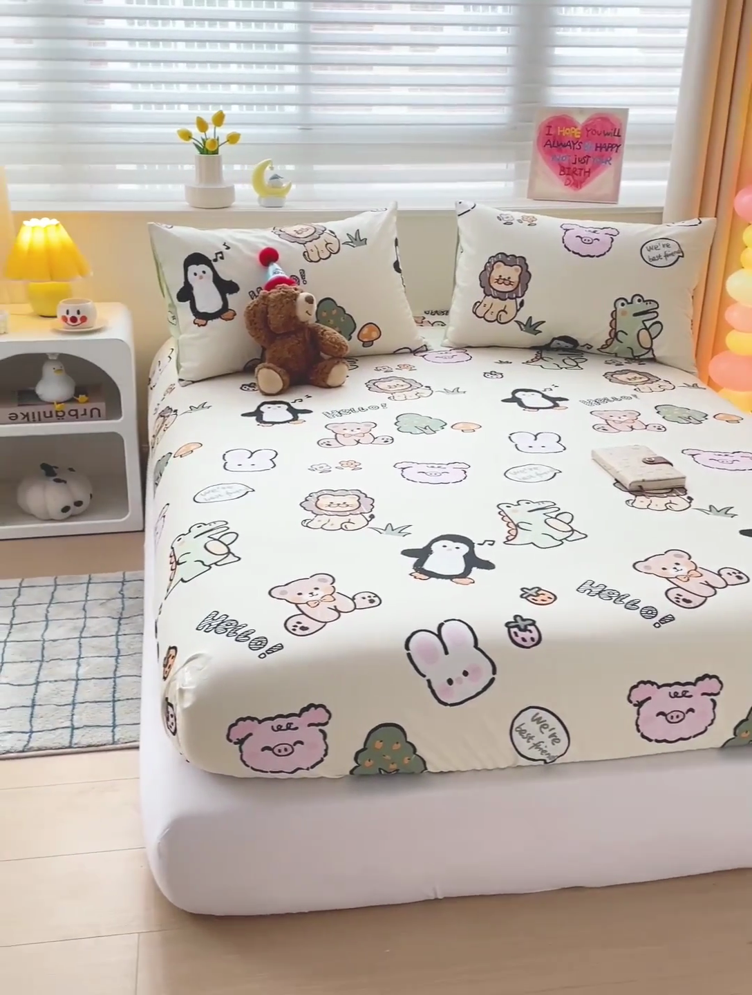 91家纺网 家纺一手货源 找家纺 名兮家居 2025新款13372全棉印花四件套单品系列-单床笠 动物世界