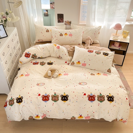 寻米 2025新款13070全棉印花四件套系列 快乐熊仔