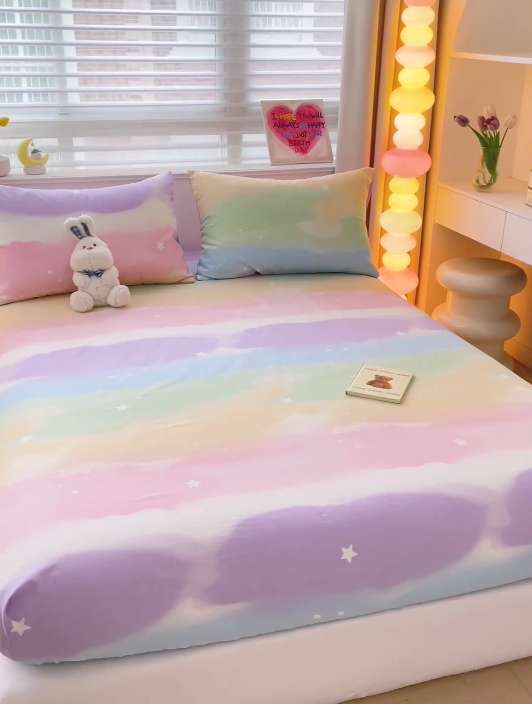 91家纺网 家纺一手货源 找家纺 名兮家居 2025新款13372全棉印花四件套单品系列-单床笠 彩色天空