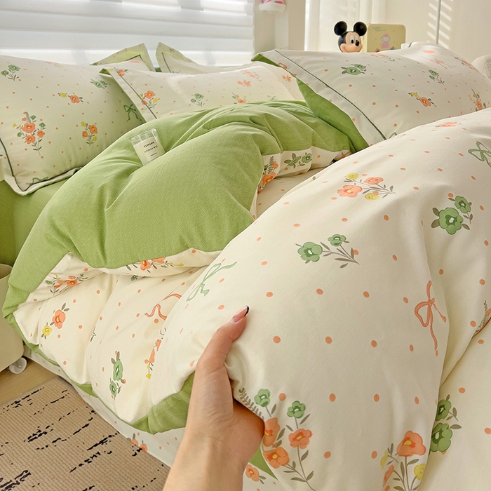 91家纺网 家纺一手货源 找家纺 暖芯优选 2025新款小清新印花全棉磨毛四件套 长相思